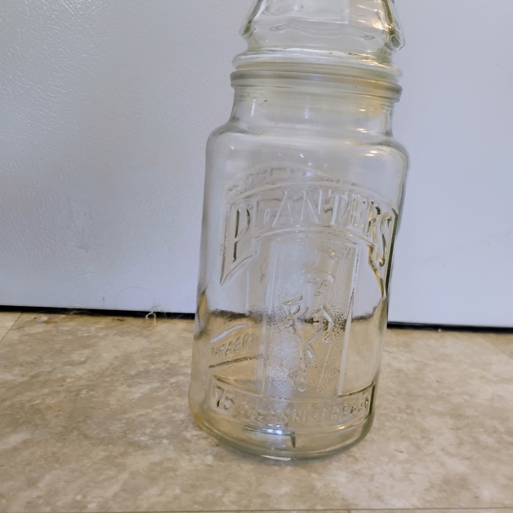 Vintage Planters Peanuts 75th Anniversary Glass Jar: Mr. Peanut Kitchen Storage